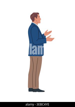A business Man gestures animatedly side view Stock Vector