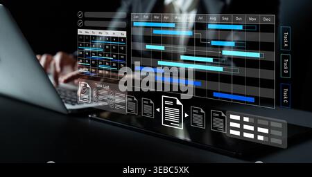 A modern project management interface featuring a gantt chart and calendar, designed for efficient workflow and team collaboration in a digital Stock Photo