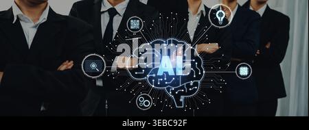 Artificial intelligence models neural signals for deep learning and cognitive computing. Train artificial intelligence to improve recognition Stock Photo