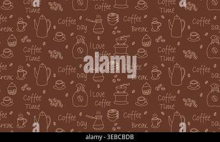 Geometric coffee pattern in minimalist style. Geometric line drawing. Abstract print background with simple shapes for coffee shop, food packaging, cafe wall, menu. Stock Vector
