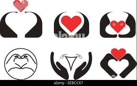 Hands holding heart icon set showing love care and support Stock Vector