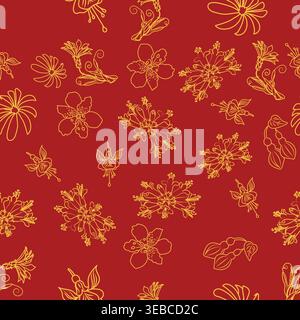 Luxury Seamless Botanical Textile Pattern for Cushions and Curtains, Argentine Patagonian Flora. Botanical Vector Art. Stock Vector