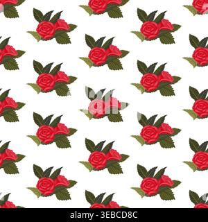 A composition of bright red roses. Seamless pattern. Vector illustration. Stock Vector