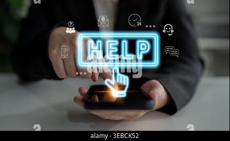 Digital customer support system provides quick assistance, real-time chat, and communication solutions, improving service efficiency, response time Stock Photo