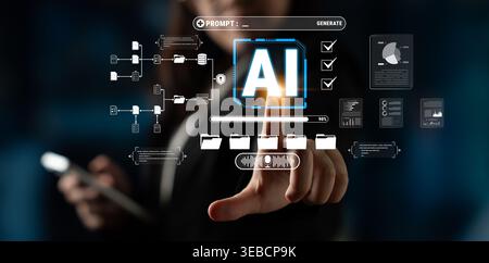 Futuristic Interface Featuring AI Technology with User Interaction and Data Visualization Elements in a Digital Environment Quark. Stock Photo