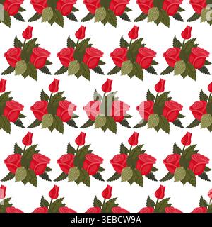 A composition of bright red roses. Seamless pattern. Vector illustration. Stock Vector