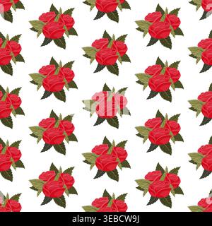 A composition of bright red roses. Seamless pattern. Vector illustration. Stock Vector