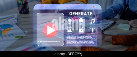 Creative Workspace with Team Collaboration on Digital Generation Concepts and Visuals, Focused Hands Working on Colorful Charts and Graphics Quark. Stock Photo