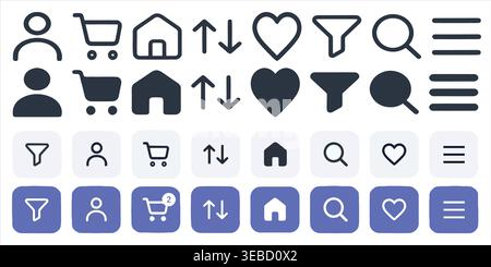 Ultimate 32 UI UX Icon Bundle: Outline, Solid, and Color Block Variations Stock Vector