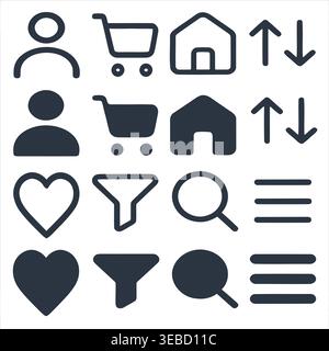 Minimalist UI UX Essential Icons Set for Web and Mobile Application Interface Stock Vector