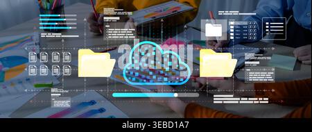 A vibrant workspace featuring a creative team using cloud technology for collaborative projects, focused on innovation, design, and effective Stock Photo