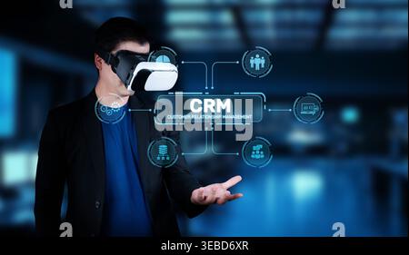 Explore the future of customer relationship management with cutting-edge virtual reality technology. Enhance engagement and streamline interactions in Stock Photo