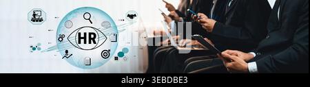 Professional Human Resources Management with Technology Integration and Digital Communication in a Modern Workplace Setting Fluxor. Stock Photo