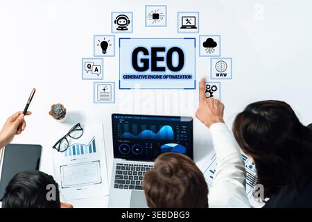 Collaborative Workspace for Generative Engine Optimization Strategy with Data Analysis and Innovative Tools in a Modern Office Environment Fluxor. Stock Photo