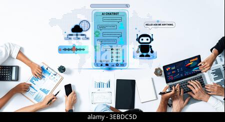 Collaborative Meeting on AI Chatbot Development and Innovative Technology Solutions for Business Productivity and Efficiency Enhancement Fluxor. Stock Photo