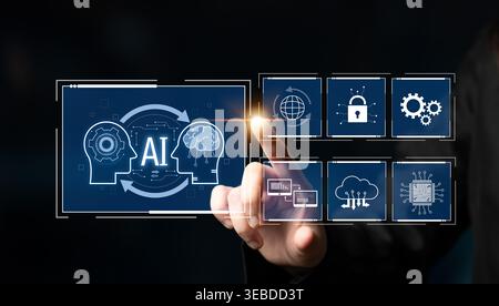 AI system integration improves artificial intelligence platform. AI system integration enhances automation, secures data, supports cloud, and AI Stock Photo