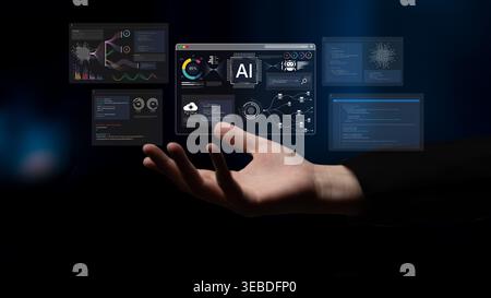 An AI development environment dashboard. This platform provides tools for coding, data science, and visualizing machine learning models, from the Stock Photo