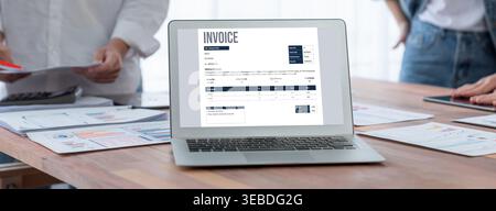 Invoice on computer screen from accounting application. Computer program for financial and budget of corporate business. brisk. Stock Photo