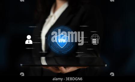 VPN security protects network access. VPN security encrypts data, hides identity, VPN security defends traffic, and VPN security secures connection Stock Photo