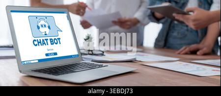 Chatbot software application for brisk online business that automatically reply to customer questions Stock Photo