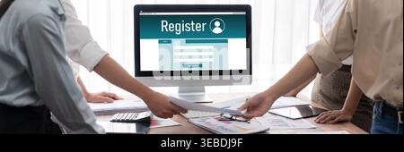 Online registration form for brisk form filling on the internet website Stock Photo