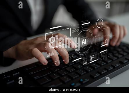 AI interface showing how artificial intelligence powers systems. AI Artificial intelligence transforms data, enables automation, and AI artificial Stock Photo