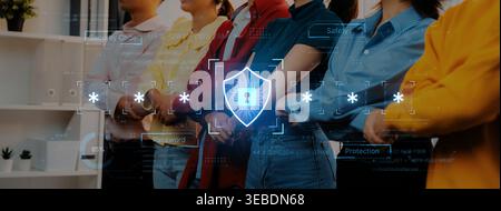 A concept of an advanced cybersecurity system. The futuristic interface shows a multi-factor authentication process using a secure password or PIN for Stock Photo