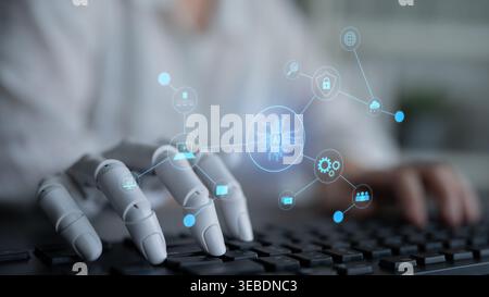 AI powers intelligent networks by linking data, enhancing real-time analytics, securing communication, and improving system efficiency and automation Stock Photo