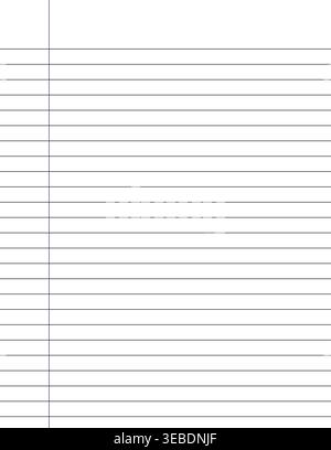 Minimalist lined notebook paper background with vertical margin line, seamless white ruled page texture Stock Vector