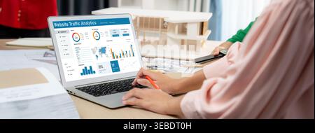 Computer software for website traffic analytics data on computer screen. Concept of SEO search engine optimization and customer targeting for online Stock Photo