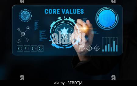 A concept of corporate core values and business ethics. These principles guide the company culture, mission, and vision for long term success. Motif Stock Photo
