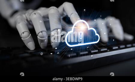 AI artificial intelligence optimizes cloud infrastructure with virtual assistants and intelligent automation, improving scalability, security, and Stock Photo