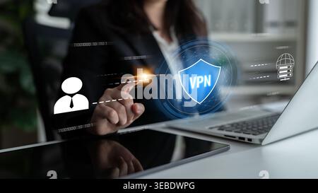 VPN security protects network access. VPN security encrypts data, hides identity, VPN security defends traffic, and VPN security secures connection Stock Photo