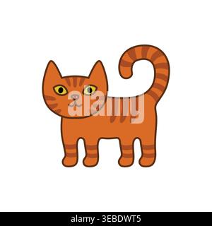Cute ginger tabby cat in simple cartoon style with soft natural colors and clean outline. Friendly domestic animal vector illustration. Ideal for chil Stock Vector