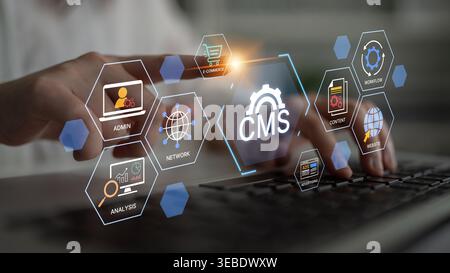 Concept of a Content Management System (CMS). A platform for website administration, digital content creation, workflow management, and e-commerce Stock Photo