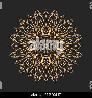 Luxury gold mandala circle with ornate thin line pattern and symmetrical decorative structure. Elegant round design element suitable for invitations, Stock Vector