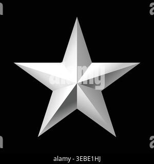 Realistic silver metallic 3D star isolated on black background. Glossy chrome style icon with reflective surface. Perfect for rating systems awards ba Stock Vector