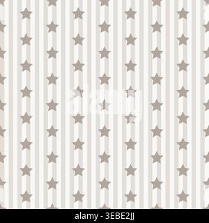 Seamless pattern with vertical stripes and scattered stars in cloud dancer color palette. Inspired by 2026 color trends and color of the year directio Stock Vector