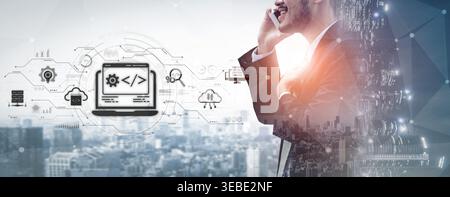 Modern web development concept featuring coding symbols, web development process, web development interface, and web development tools with futuristic Stock Photo