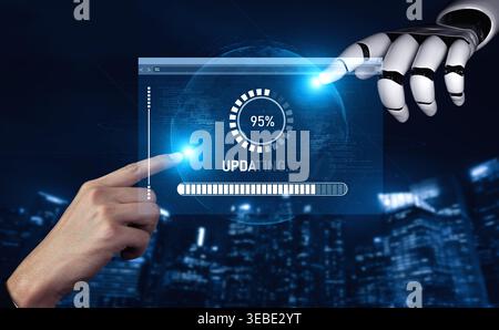 AI accelerates knowledge growth with smart training tools, virtual learning assistants, and software updates for competitive digital advantage. Vouch Stock Photo