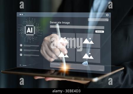 AI image generator interface enables image, AI, and generator process by converting user prompt into visual content using intelligent algorithms Latch Stock Photo