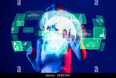 Explore cutting-edge technologies driving sustainable practices in business and energy. Visualize the integration of eco-friendly solutions for a Stock Photo