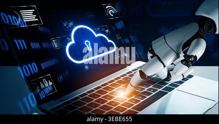 AI artificial intelligence optimizes cloud infrastructure with virtual assistants and intelligent automation, improving scalability, security, and Stock Photo
