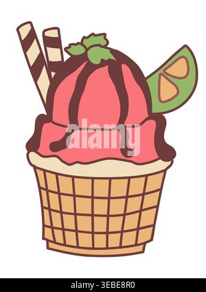 Ice cream sundae in waffle cup with lemon Stock Vector