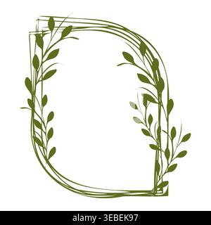 A decorative frame features intertwined green leafy branches and slender vines. Stock Vector