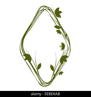 A decorative frame formed by dark green vines and delicate leaves on a white background. The vertical design offers a natural, elegant border for various uses. Stock Vector