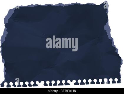 Crumple grunge teture, wrinkled angle page piece. Crumpled paper sheet. Torn ripped edges black torn paper with damaged holes on side isolated. Blank Stock Vector