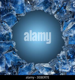 Square composition with broken ice shards on a blue gradient background. Free space for your text, subject, or logo. Stock Photo