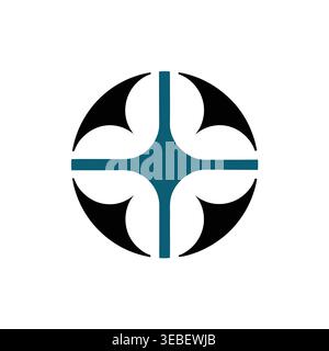 Abstract Teal Cross & Connectivity Emblem Stock Vector