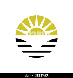 Abstract Golden Sunrise & Horizon Emblem Stock Vector